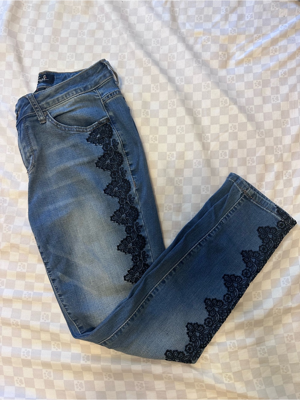 Earl Jean Skinny Ankle Jeans with Lace Trim - Size 6